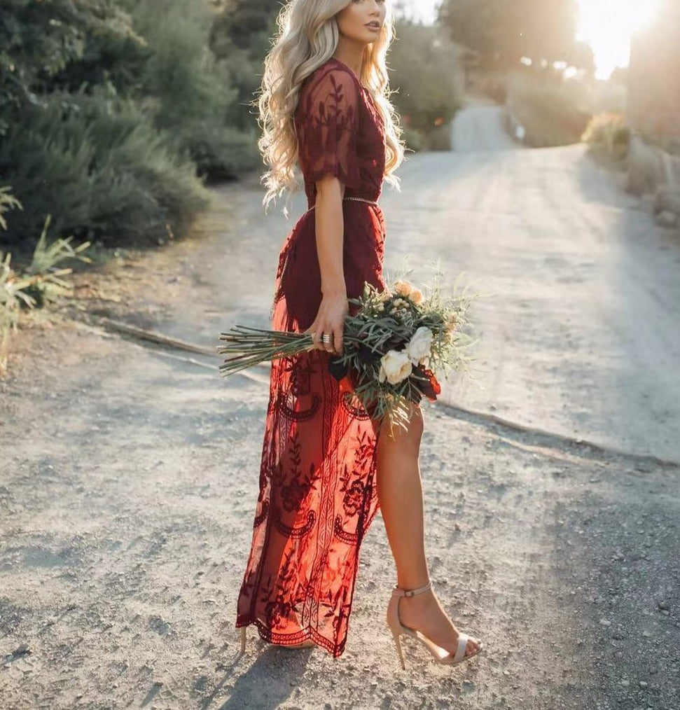 Solid lace ,Bohemian maxi dress , Boho sundress