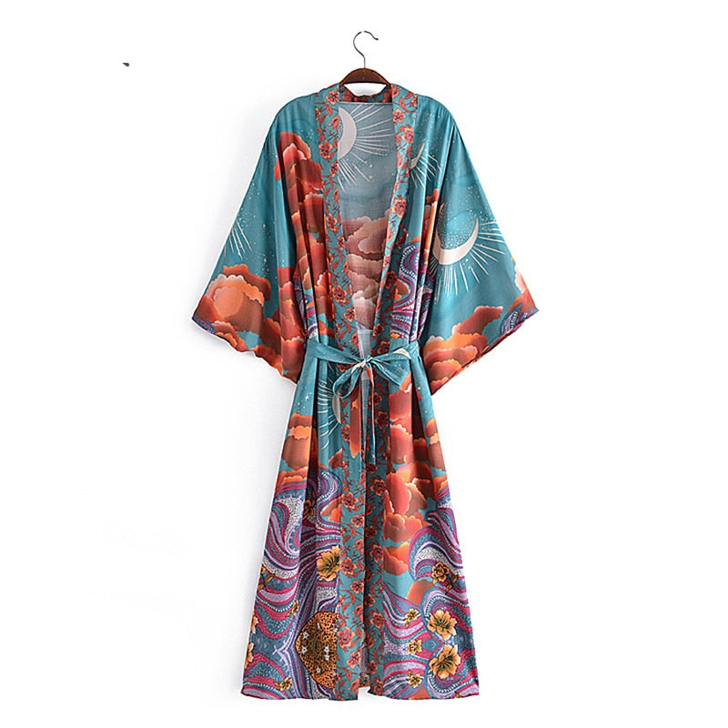 Star and Moon，Bohemian Kimono，Boho Cover-ups