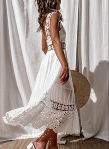 White hollow Out,Bohemian Dress,Boho Maxi Sundress