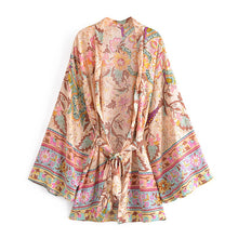 Load image into Gallery viewer, Peacock Floral Print ,bohemian kimono,Boho short robe
