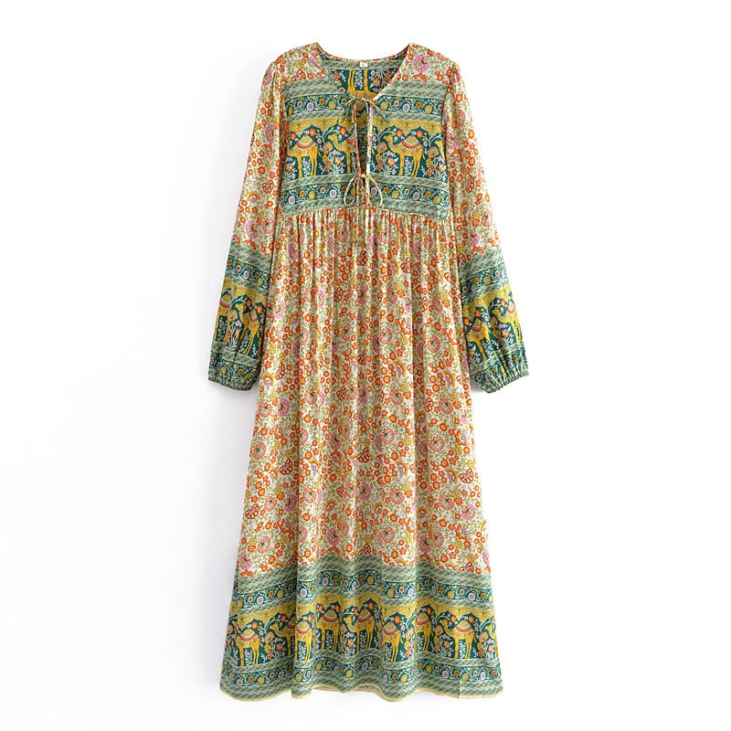 Elaphant Floral,Bohemian Maxi Dress,Boho Dress