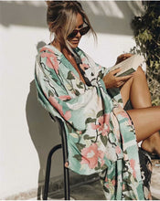 Load image into Gallery viewer, Boho Cover-ups, Kimono Robe,Green Crane Floral
