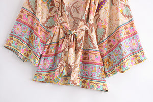 Peacock Floral Print ,bohemian kimono,Boho short robe