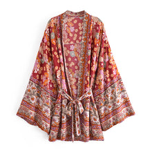 Load image into Gallery viewer, Red Floral Print ,Bohemian kimono ,Boho short robe Kimono
