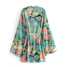 Load image into Gallery viewer, Boho Robe,Short Kimono ,Crane Floral Print
