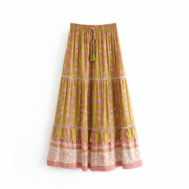 Boho Skirt, Maxi Skirt, Yellow Wild Flower