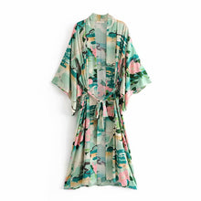 Load image into Gallery viewer, Boho Cover-ups, Kimono Robe,Green Crane Floral
