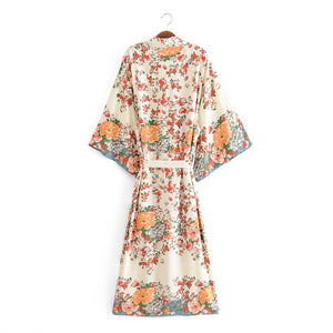 Multi Floral Print,Bohemian Kimono,Batwing Sleeves Robe