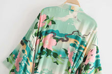 Load image into Gallery viewer, Boho Cover-ups, Kimono Robe,Green Crane Floral
