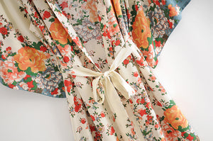 Multi Floral Print,Bohemian Kimono,Batwing Sleeves Robe