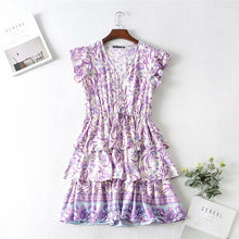 Load image into Gallery viewer, Mini Dress, Boho Dress,Purple Floral Print
