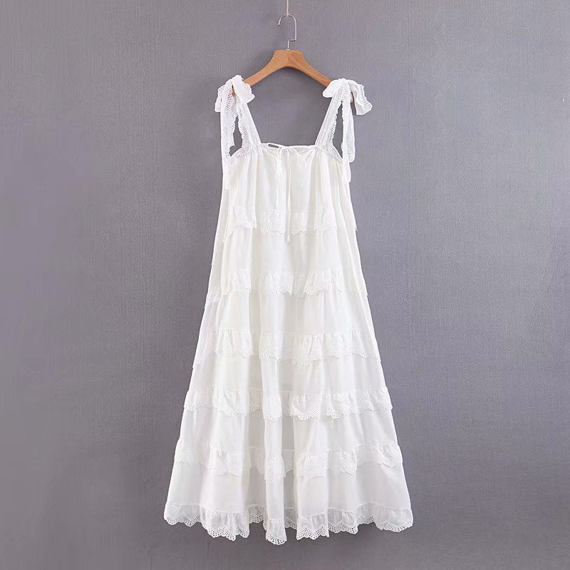 White Ruffles,Bohemian Dresses,  Boho Maxi Sundress