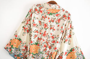 Multi Floral Print,Bohemian Kimono,Batwing Sleeves Robe