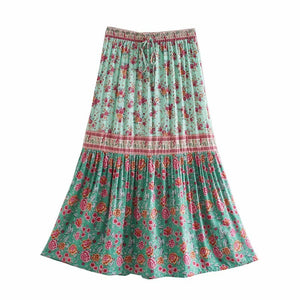 Pink Floral Printed,Midi Skirt,Boho Skirt