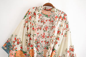 Multi Floral Print,Bohemian Kimono,Batwing Sleeves Robe