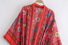 Load image into Gallery viewer, Red Peacock Floral ,bohemian Kimono,Boho Maxi robe
