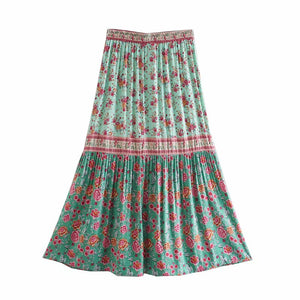 Pink Floral Printed,Midi Skirt,Boho Skirt