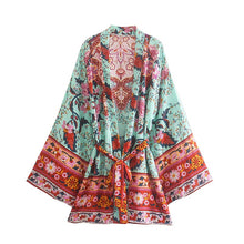 Load image into Gallery viewer, Peacock Floral Print ,Boho kimono,bohemian short robe Kimono
