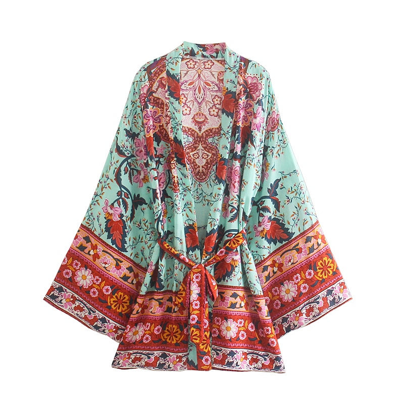 Peacock Floral Print ,Boho kimono,bohemian short robe Kimono