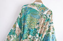 Load image into Gallery viewer, Peacock Floral Print,bohemian Robe,Boho Kimono
