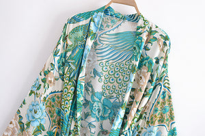 Peacock Floral Print,bohemian Robe,Boho Kimono