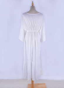 White Lace Cotton Bohemian Maxi Dress ,Boho Sundress