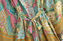 Load image into Gallery viewer, Green Peacock Floral Print ,bohemian kimono ,Boho robe Cover-ups
