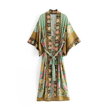Load image into Gallery viewer, Boho Robe, Kimono Cover-Ups,Green Peacock
