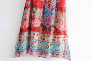 Red Floral Peacock Skirt, Maxi Skirt,Boho Skirt