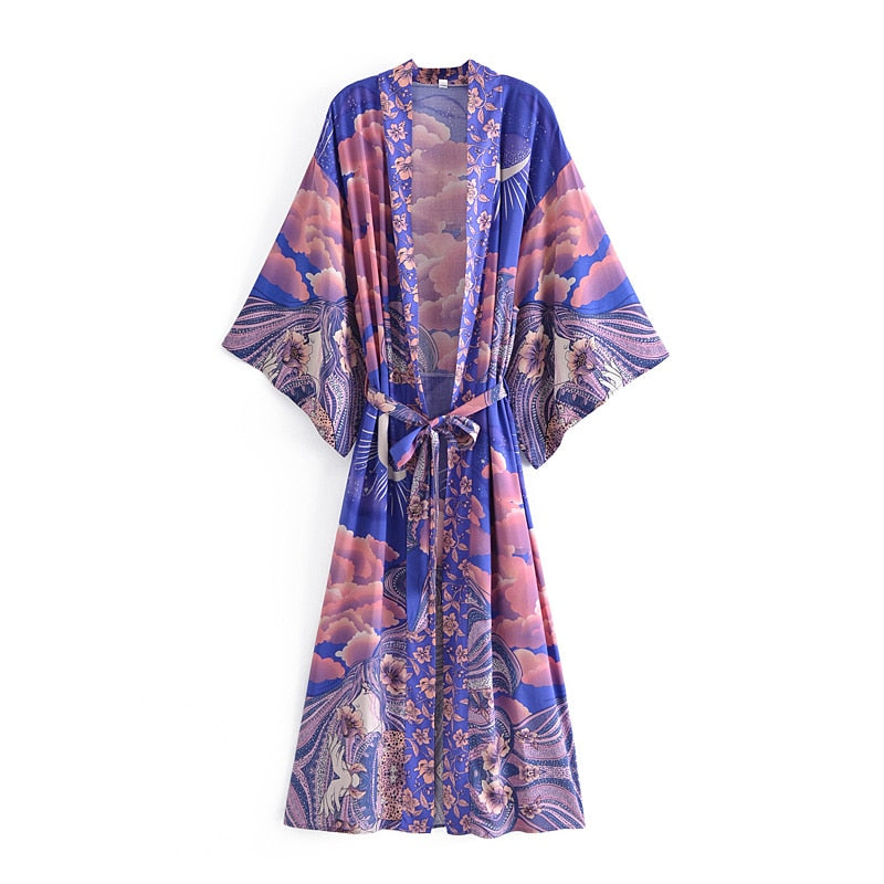 Star and Moon，Bohemian kimono,Boho Cover-ups