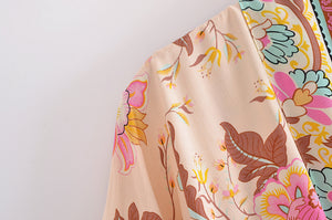 Peacock Floral Print, short  Kimono , beach Cover-ups
