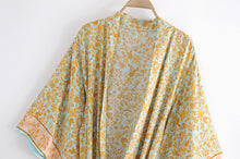 Load image into Gallery viewer, Golden floral print ,Boho Kimono robe cover-ups
