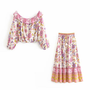 Boho Sets,Maxi Skirt and Tops, Wild Flower