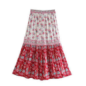 Pink Floral Printed,Midi Skirt,Boho Skirt