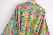 Load image into Gallery viewer, Green Peacock Floral Print ,bohemian kimono ,Boho robe Cover-ups
