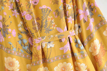 Load image into Gallery viewer, Boho Short Robe, Kimono Robe,Alisa Yellow Floral
