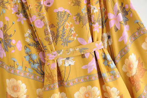 Boho Short Robe, Kimono Robe,Alisa Yellow Floral