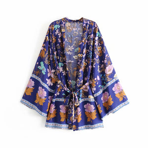 Boho Short Robe, Kimono Robe,Alisa Yellow Floral