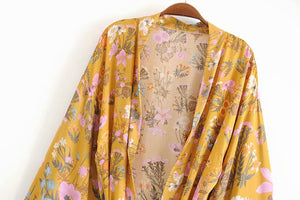 Boho Short Robe, Kimono Robe,Alisa Yellow Floral