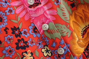 Bohemian Mini Dress, Boho Sundress,Red Floral Print