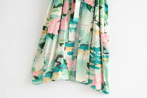 Boho Cover-ups, Kimono Robe,Green Crane Floral