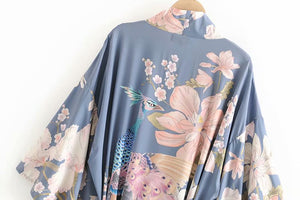 Boho Kimono ,Bikini Cover-ups,Peacock Flower