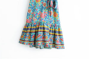 Wrap Mini Dress, Boho Sundress,Floral Print
