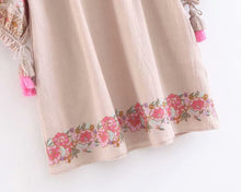 Load image into Gallery viewer, Linen Boho Dress,Flower Embroidery Bohemian Dress
