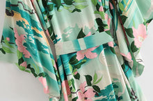 Load image into Gallery viewer, Boho Cover-ups, Kimono Robe,Green Crane Floral
