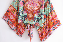 Load image into Gallery viewer, Peacock Floral Print, short  Kimono , beach Cover-ups
