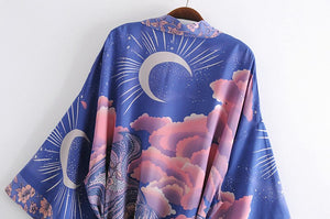 Star And Moon ,Bohemian kimono, Boho Cover-ups