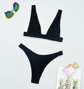 Solid High Waist， Bikini Swimsuit ， Swim Beachwear