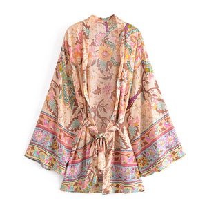 Peacock Floral Print ,bohemian kimono,Boho short robe