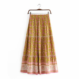 Boho Skirt, Maxi Skirt, Yellow Wild Flower